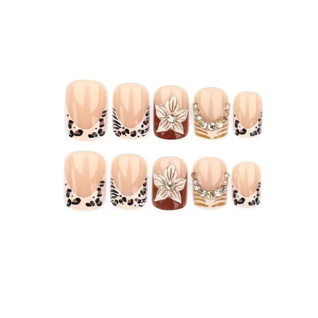 Y2K Cool Girl 3D Embossed Leopard French Press On Nails 24Pcs European Style Self Adhesive Reusable False Nails Daily Party Beauty Accessory