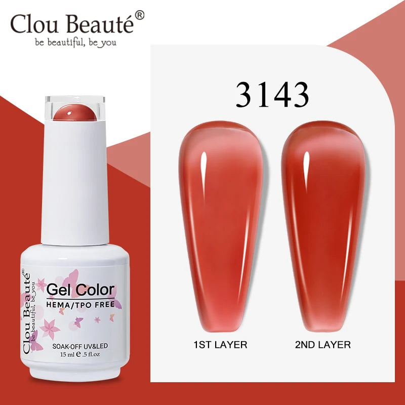 Clou Beaute Translucent Jelly Nude Pink Nail Gel Polish 15ml Vernis Semi Permanent Gel Colorful Varnish Nail Art Manicure Gel