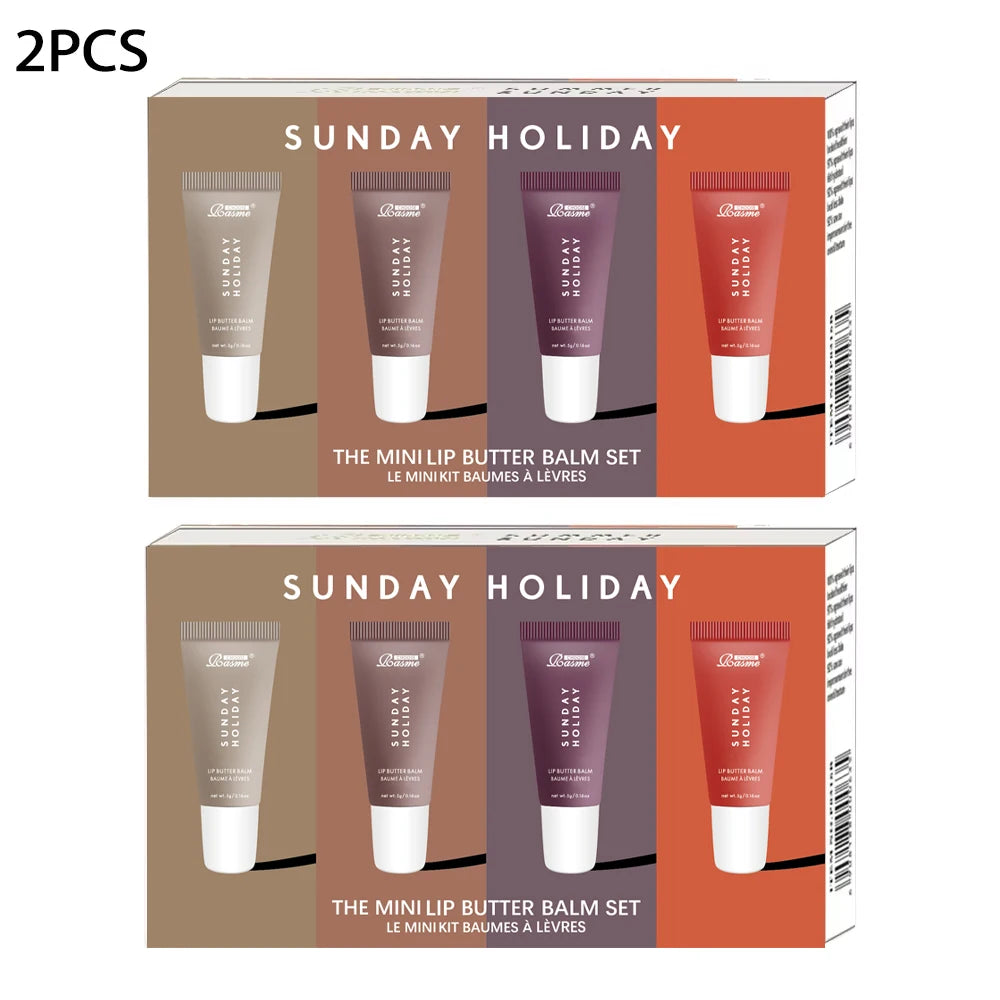 4 Pcs Mini Lip Butter Balm Set Moisturizing Vanilla Beige Brown Sugar Makeup Fast Ship Gift Kit