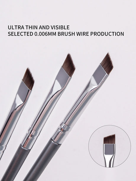 12pcs Silvery Super Thin Blade Eyeliner Brush & Soft Makeup Brush Set, Portable Eyebrow Brush & Multipurpose Cosmetic Tool