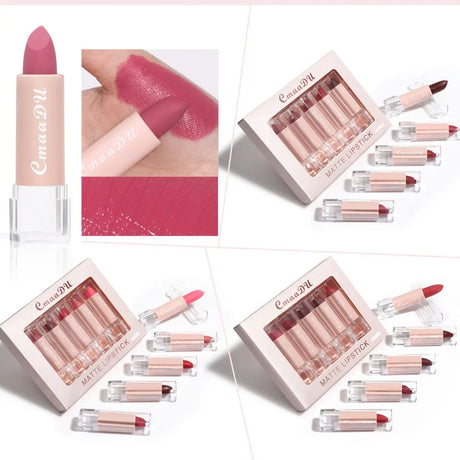 Velvet Matte Lipstick Set 5pcs Long Lasting Waterproof Red Nude Lipsticks Non Stick Cup Makeup Cosmetics Collection