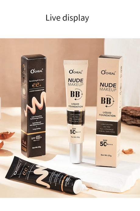 Ocheal 30g BB/CC sunscreen Cream SPF 50/PA+++ Facial Liquid Foundation Cream Long Lasting Coverage Oil Free All Skin Makeup