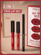 QIBEST 3pcs/set Liquid Lipstick+Lip Liner Lasting Black Brown Purple Red Matte Lip Gloss Nude Lip Stain Tint Makeup Lip Pencil