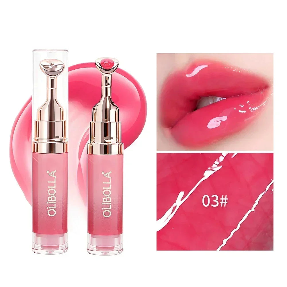 Lip Repair Plumping Lip Gloss, Metal Massage Wand Hydrating Mirror Glass Lip Oil, Waterproof Non-sticky Shiny Lip Tint