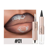 Black Brown Tapered Lip Liner Contour Pencil Double Head Mirror Plumping Lip Glaze Crystal Lip Gloss Sexy Red Lips Tint Makeup