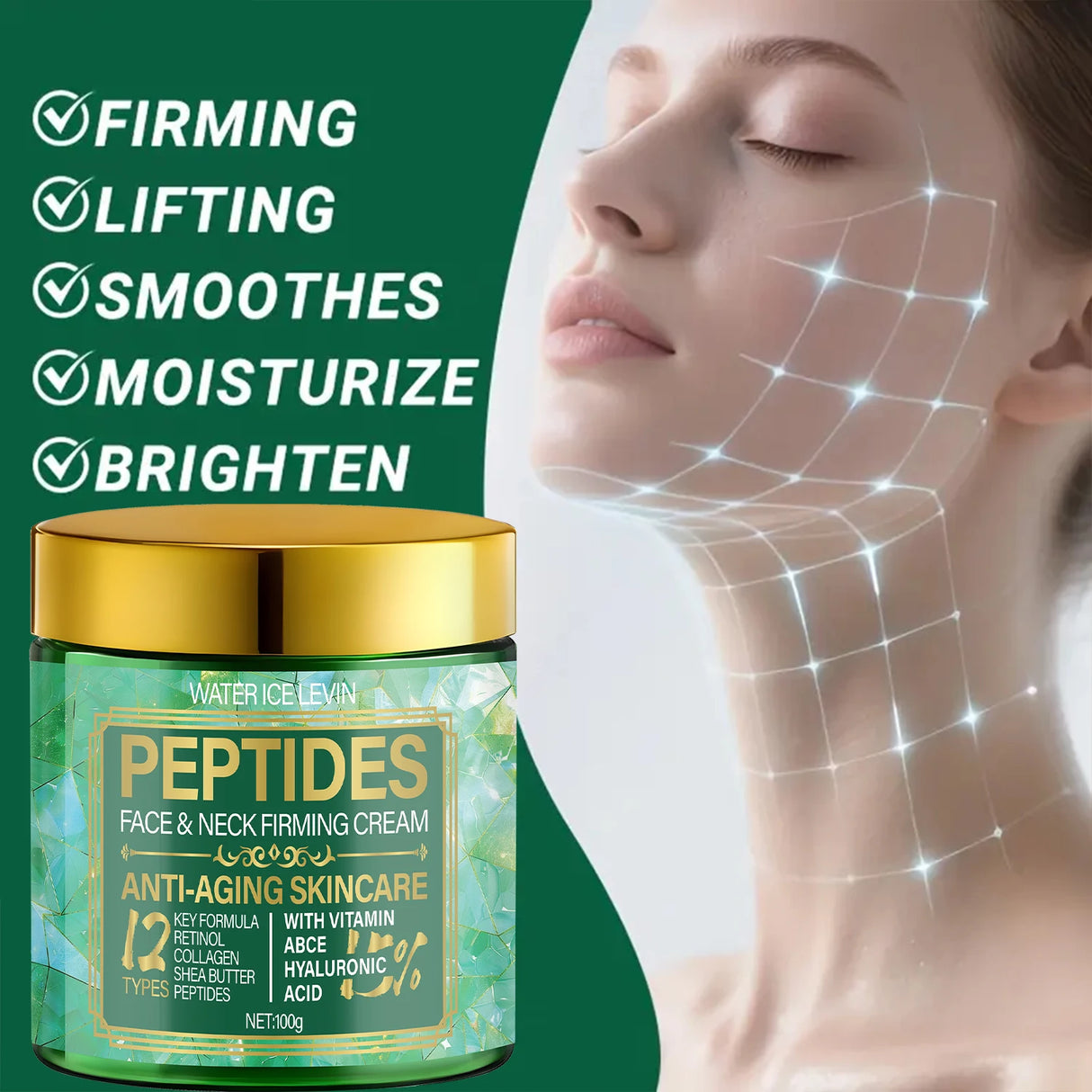 Peptides Face & Neck Firming Cream (12 Formulas), Retinol-Infused, Moisturizes for Anti-Aging Softness