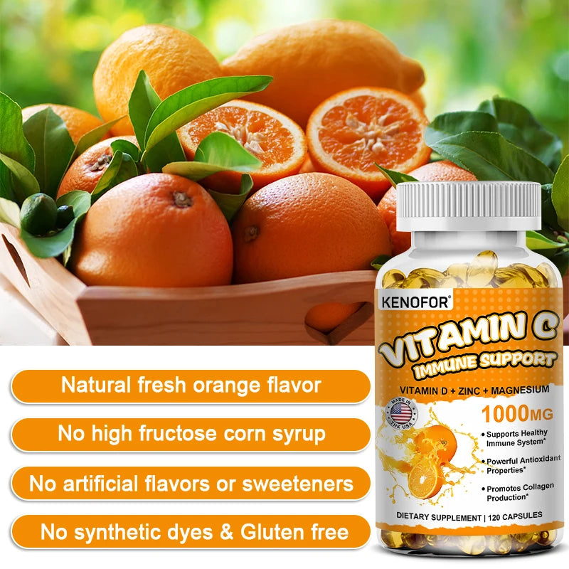 Vitamin C Capsules, Antioxidant, Support Immune System, Cellular Energy Production, Skin Brightening & Collagen Synthesis