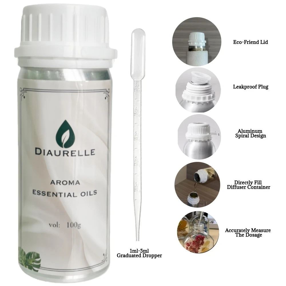 DIAURELLE 100mL Aroma Diffuser Essential Oils 8-Times Concentrated Essence Perfume Flavoring Home Fragrance Air Freshener