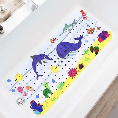 1pc Cartoon Extra Long Bathtub Mat 40x100cm Non Slip Bath Mat for Bathroom Tubs Shower Mats with Suction Cups & Drain Holes