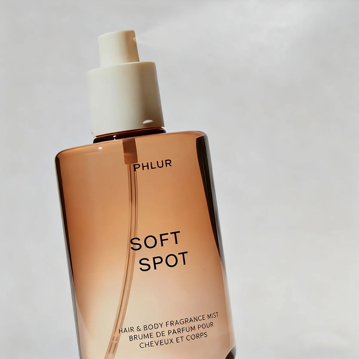 PHLUR Soft Spot Hair & Body Fragrance Mist 8 fl oz (240 ml) – Long Lasting Unisex Perfume Spray, Warm Sweet Amber Scent, Daily Body Fragrance