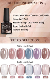 PUENTE 7.5ML Nude Shade Moonlight Cat Magnetic Gel Nail Polish Ultra-Bright Cat Eye Soak Off UV Semi-Permanent Varnish Manicure