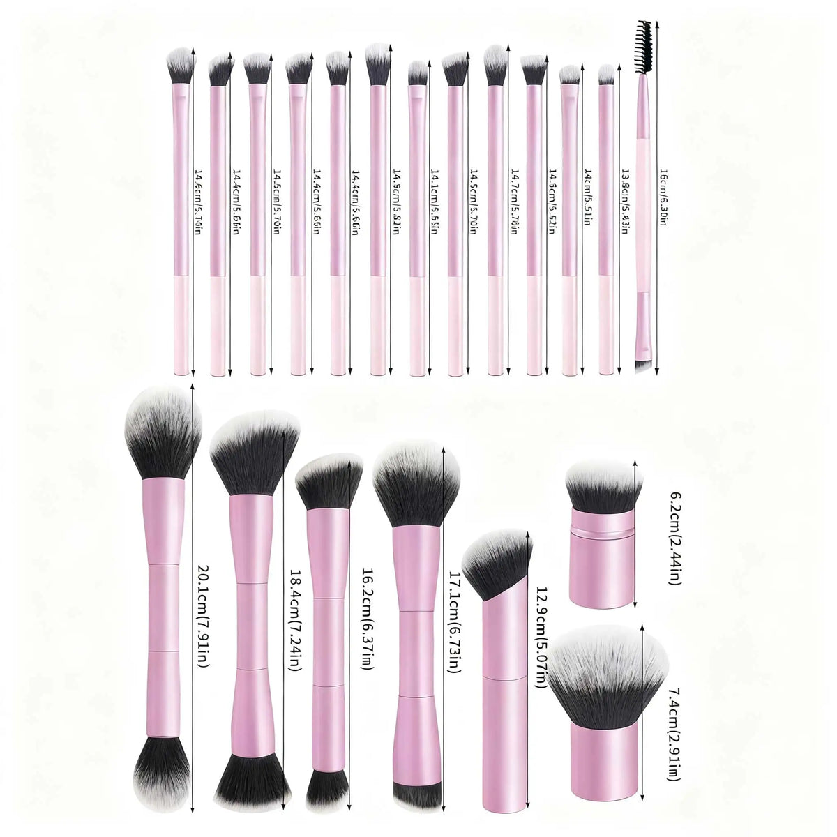 20pcs/set Pro Makeup Brushes Double Ended Foundation Concealers Blush Eye Shadows Brush for Liquid Cream Powder Blending