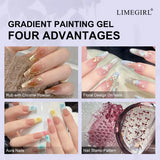LIMEGIRL 9 Color Gradient Painting Gel Nail Art Design DIY Solid Gel Nail Polish Quickly Carved Petal Nail Painting Gel