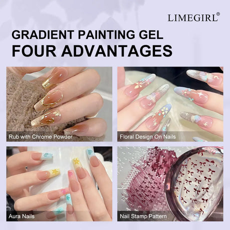 LIMEGIRL 9 Color Gradient Painting Gel Nail Art Design DIY Solid Gel Nail Polish Quickly Carved Petal Nail Painting Gel