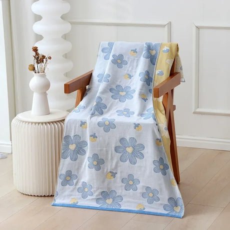 Two Three Layers Pure Cotton Gauze Bath Towel Adult Girl Kawaii Cartoon Towel 70x140cm Home Absorbent Bathroom Wrap Quick-Dry