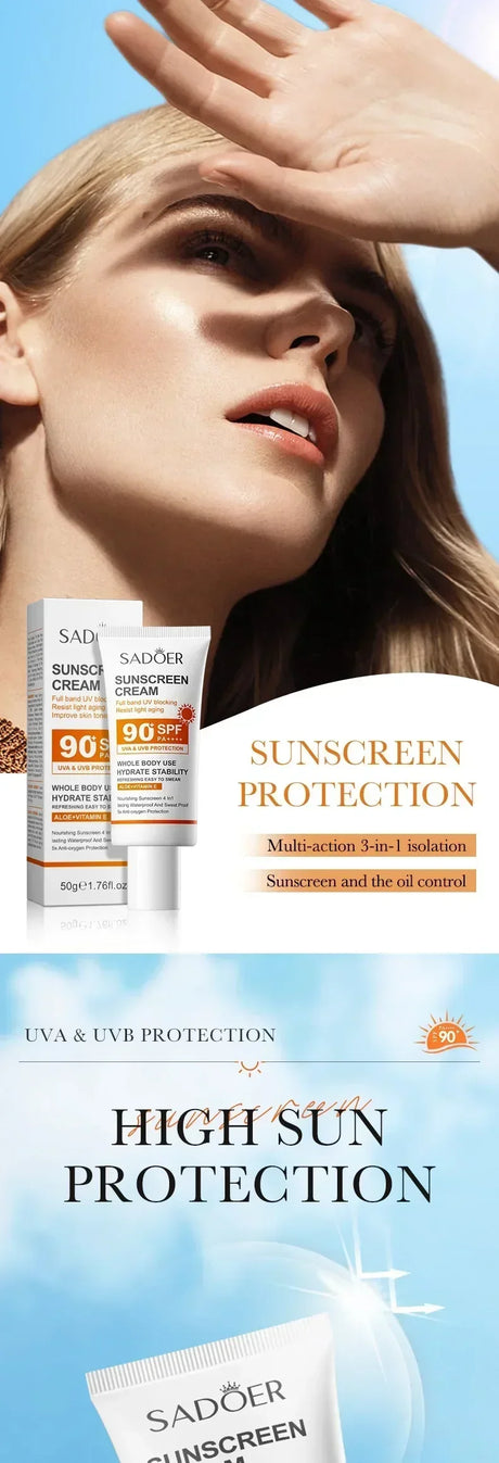 SPF90+ sunscreen, UV protection, whitening sunscreen, moisturizing, whitening, facial and body sunscreen, skin care, anti-aging