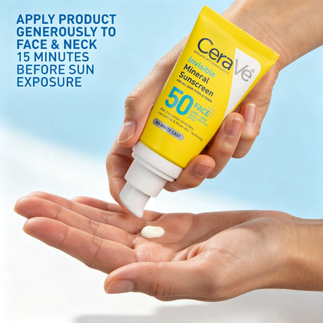 CeraVe Invisible Mineral Sunscreen SPF 50, Face for Sensitive Skin, Niacinamide, Ceramides, Vitamin E, Oil Free, 1.62 oz