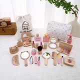 Kids' Pretend Makeup Toy Wooden Role‑play Dress‑up Vanity Gift Makeup Bag Set for Girls