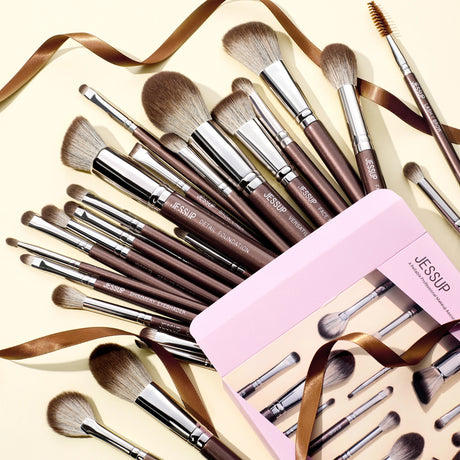 Jessup Makeup Brushes Set 15/25pcs Premium Synthetic Brown Make up Brushes Foundation Eyeshadow Concealer Blush Eyeliner, T511