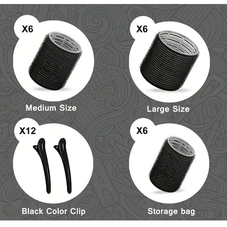 30pcs/Set Heatless Hair Styling Kit Self-Grip Rollers with 18pcs Hair Rollers and 12pcs Clips for DIY Hair Styling Easy To Use