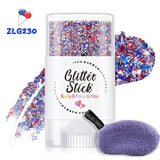Patriotic Glitter Body Paint Stick with Makeup Remover Cloth, Red White Blue Face Paint for 4th of July, Sports Games