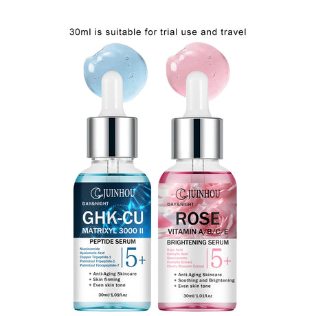 JUINHOU 2pcsCopper Peptide Rose Face Serum Set Hydrating Serum Kit For Fine Line Dry Skin Daily Face Care Brighten Skin All Skin