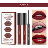 QIBEST 3pcs/set Liquid Lipstick+Lip Liner Lasting Black Brown Purple Red Matte Lip Gloss Nude Lip Stain Tint Makeup Lip Pencil