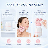 3 Roller Ice Face Roller Cooling Facial Massager with Cat Ear Storage Case Reduce Puffiness Jawline Neck Eye Skincare Massage To