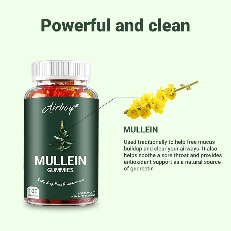 Mullein Gummies - Supports Clear Lungs & Respiratory Health, Natural Detoxification, Enhanced Immune Function
