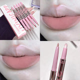 Lip Shadow Liner Pen Matte Lipstick Base Silver Tube Waterproof Lasting Lip Contouring Non-stick Cup Lipliner Pencil With Brush