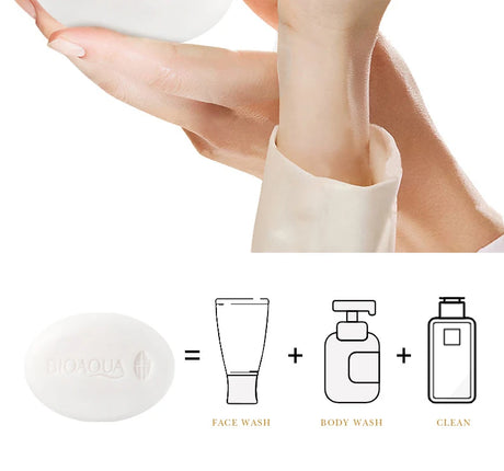 BIOAQUA White Rice Raw Pulp Facial Soap Face Wash Foam Facial Cleanser Moisturizing Whitening Body Bathing Handmade Soap