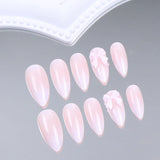 24pcs Upgrade Your Look With White Gradient Almond False Nails 1pc Nail File & 1Nail Glue Sticker Kit Nails