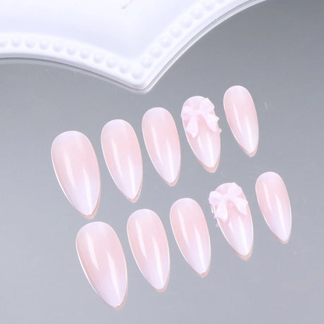 24pcs Upgrade Your Look With White Gradient Almond False Nails 1pc Nail File & 1Nail Glue Sticker Kit Nails