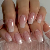 24pcs Upgrade Your Look With White Gradient Almond False Nails 1pc Nail File & 1Nail Glue Sticker Kit Nails