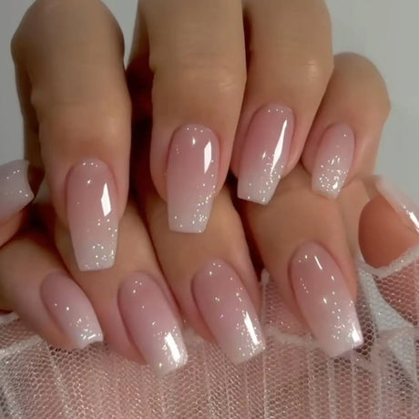 24pcs Upgrade Your Look With White Gradient Almond False Nails 1pc Nail File & 1Nail Glue Sticker Kit Nails