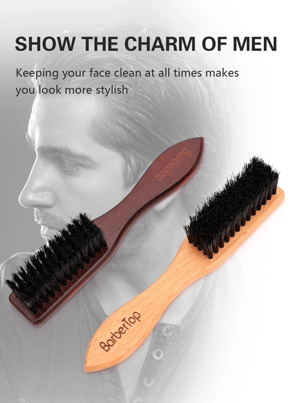 Barbertop Men Beard Brush Wooded Handle Soft Hair Cleaning Brush Broken Hair Remove Comb Hairdressing Neck Duster Barber Tools