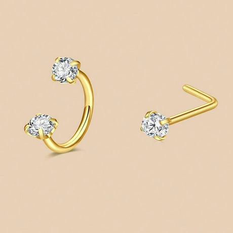 6/2pcs Horseshoe Nose Rings With L-Shape Nose Stud, Stainless Steel Rianbow CZ Nose Ring,, Lip Eyebrow Helix Ear Piercing