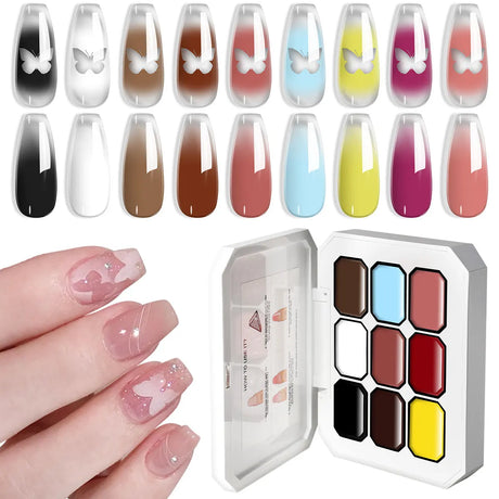 LIMEGIRL 9 Color Gradient Painting Gel Nail Art Design DIY Solid Gel Nail Polish Quickly Carved Petal Nail Painting Gel