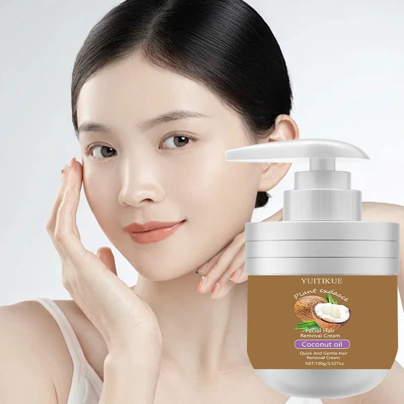 Facial Hair Removal Cream 100g - Quick & Gentle with Coconut Oil, for Lip Hair, Smooth Non-Sticky, Leaves No Black Spots