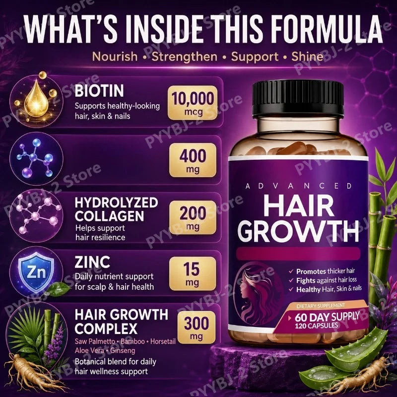 Daily Hair Supplement for Women Contain Biotin Collagen & Zinc Capsules Hair Skin and Nail Nutrition Support 60-Day Supply