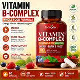 B Complex Vitamins Supplement with Biotin B12 Folate Blueberry Astragalus Herbal Blend for Daily Energy Wellness Support 60 Ct