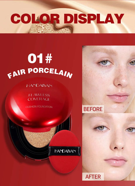Long Wear Air Cushion Foundation Natural Finish Whitening Concealer Oil Free Makeup Base for Women Lightweight Cover