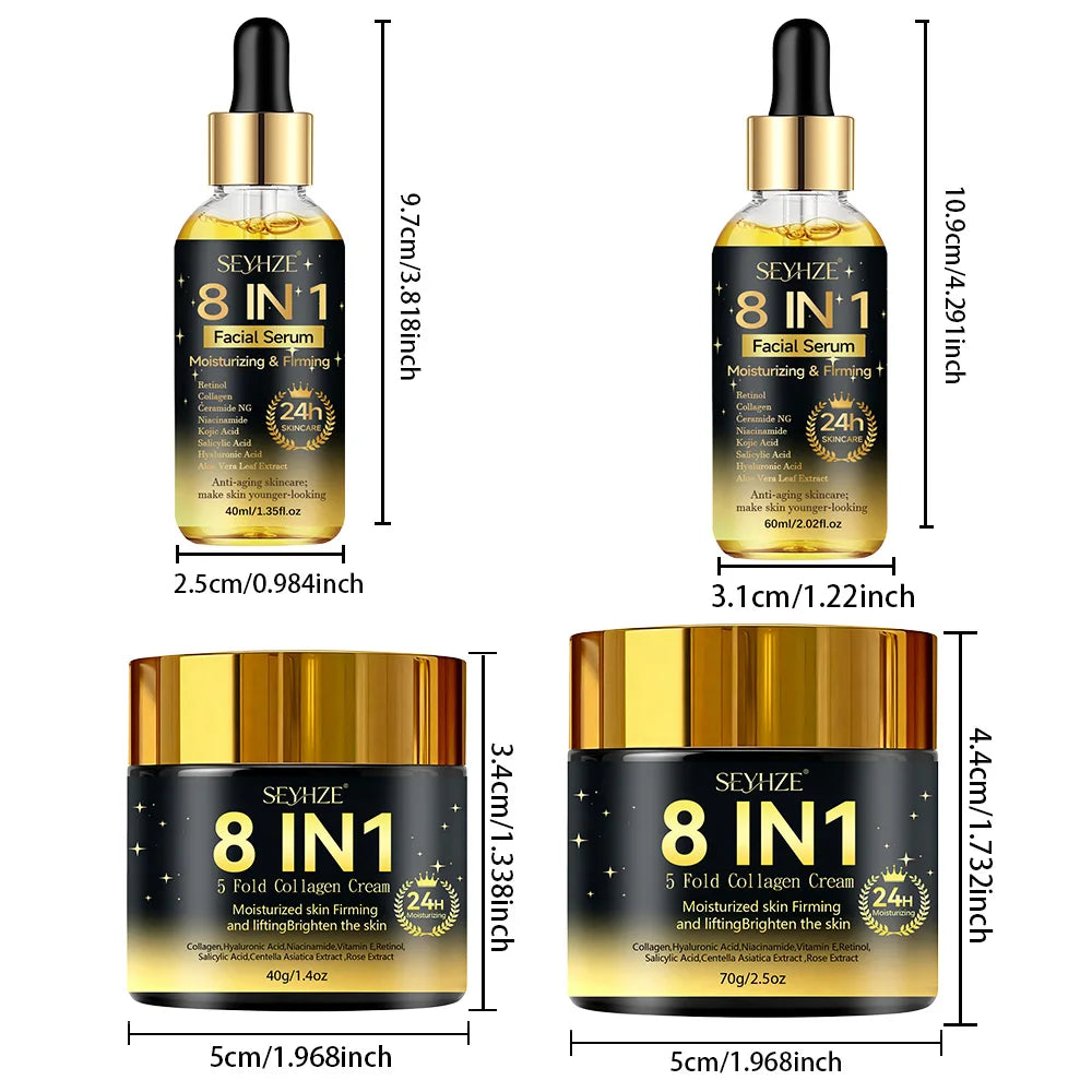 SEYHZE 8in1 Hydrating Facial Serum & Tightening Cream Set 2pcs Skincare Kit with Niacinamide Collagen Ceramides Aloe + Snow Aloe