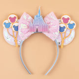 2026 Disney Trip Mickey Ears Headband For Girls Sequin Castle Bow Hairband Cartoon Character Cosplay Hair Accessories Kids Party