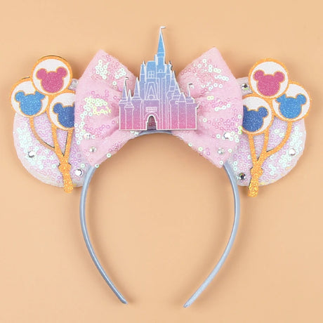 2026 Disney Trip Mickey Ears Headband For Girls Sequin Castle Bow Hairband Cartoon Character Cosplay Hair Accessories Kids Party