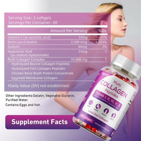 Collagen Peptides - Nourishes The Skin, Slows Down Aging, Promotes Healthy Hair, Strong Nails, and Improves Intestinal Digestion