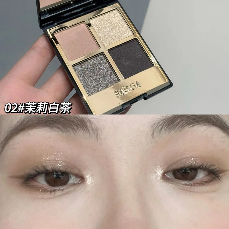 Faiccia 4-Color Mojito Eyeshadow Palette - Earth Pink Brown, Glitter Matte, Brightening, Perfect for Daily & Party Looks