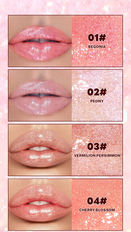 Qibest 8 Colors Moisturizing Diamond Shimmer Glitter Lip Gloss Makeup Sparkling Glitter Liquid Lipstick Pearl Lipgloss Tint