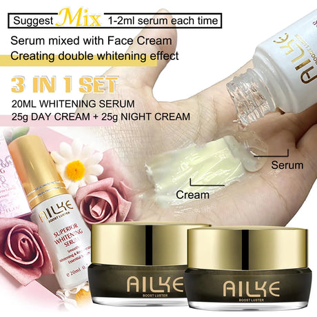 AILKE Whitening Face Cream, Day and Night Facial Cream, Lightening with Kojic Acid, Reduce Wrinkles, Freckles, Black Spots