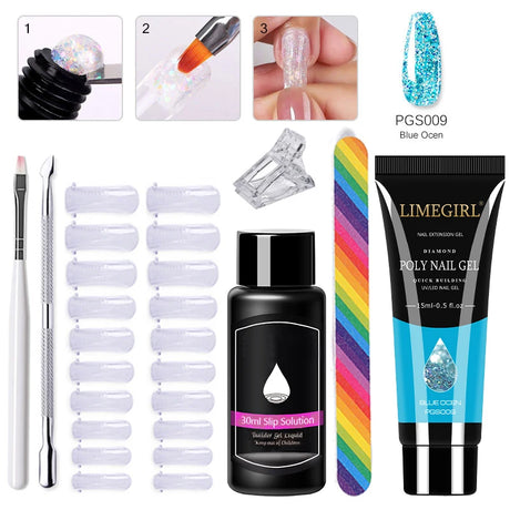 Limegirl Poly Nail UV Gel Set for Nails Quick Extension Building Soak Off UV Polys Nail Gel Kit Manicure Art  Decoration Tools